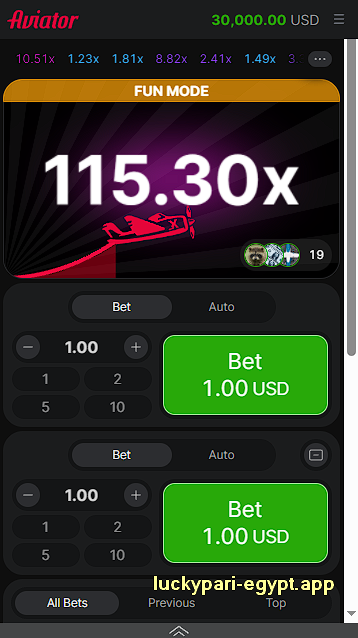 LuckyPari Egypt Aviator crash game with 115x multiplier win