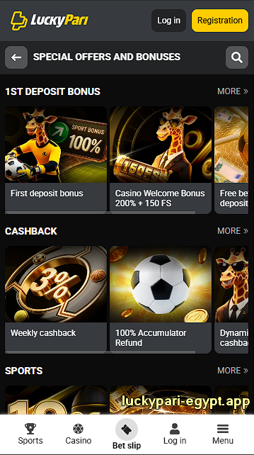 LuckyPari Egypt bonuses and special offers mobile page